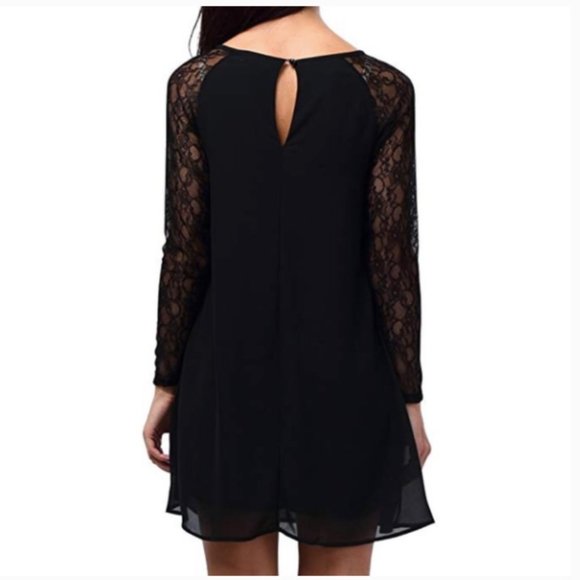 BEPEI "Lace in Point" Black Lace Sleeve Chiffon Dress Women's Size M - Picture 5 of 12